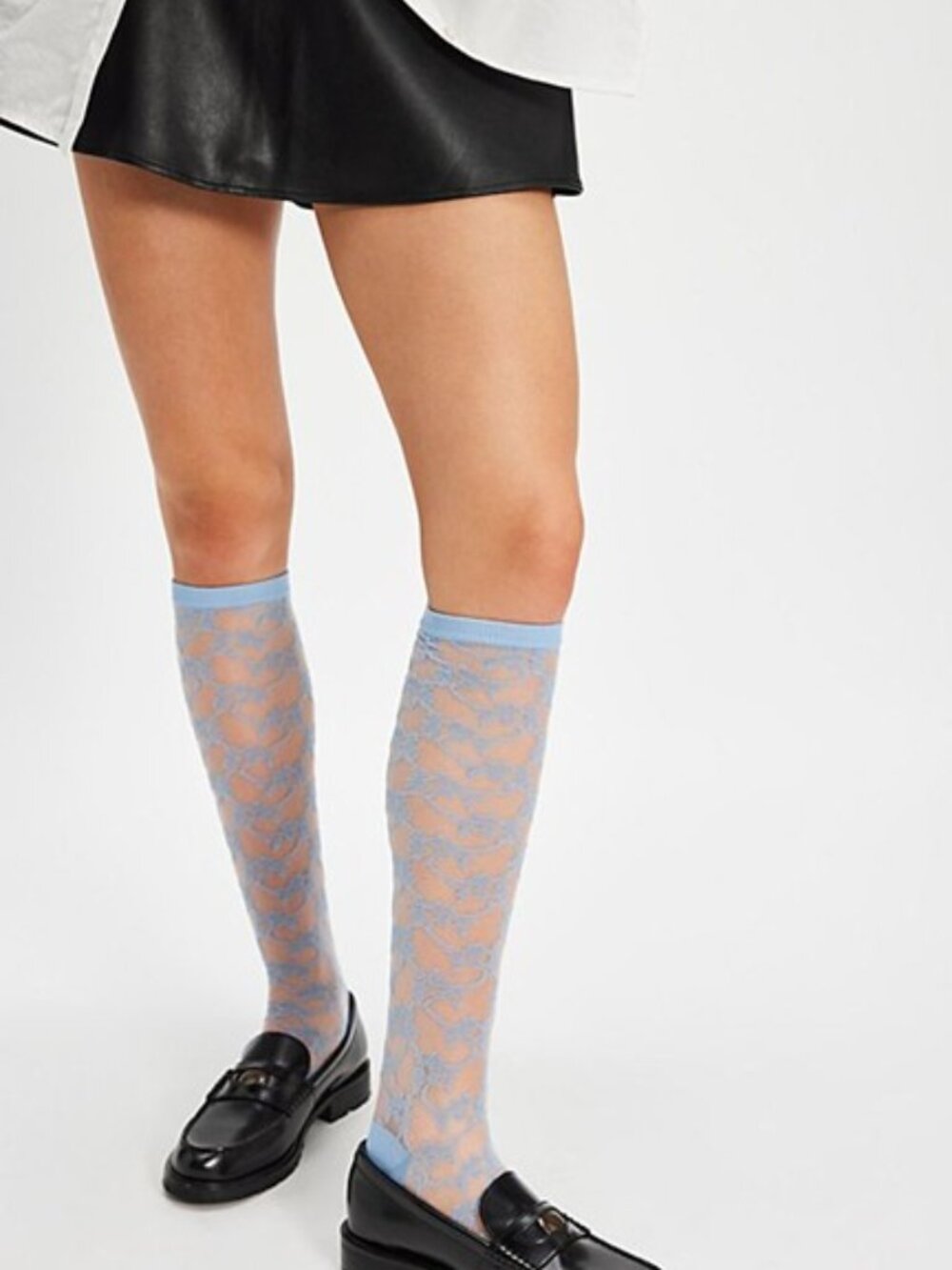 ✨ NWT Free People Amour Lace Knee High Socks – Ice Blue (OS) ✨